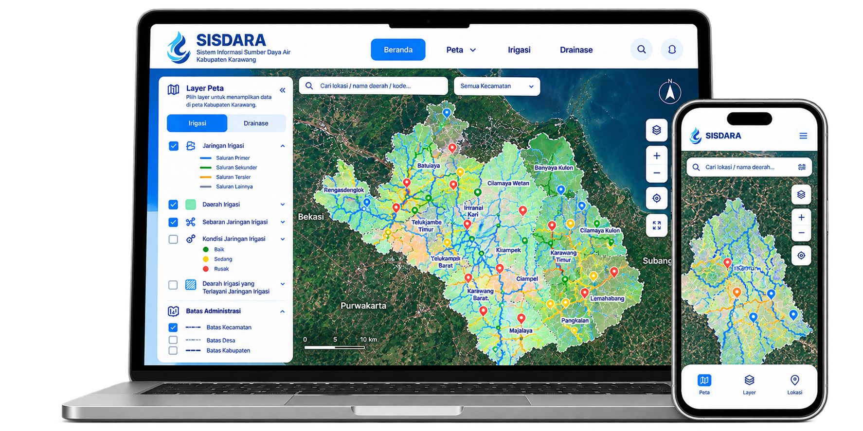 Tampilan aplikasi SISDARA di laptop dan ponsel